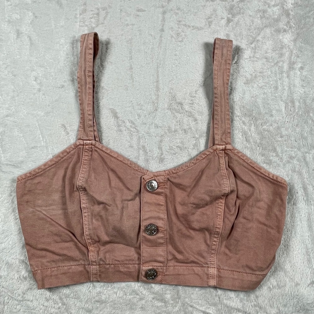 American Eagle Women's Pink Button Front Crop Top Cami Tank Sleeveless Size 4
